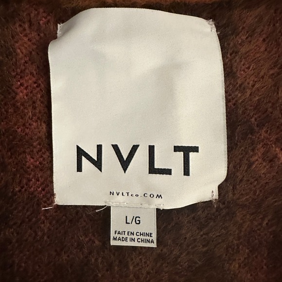 NVLT Womens Pink Brown Plaid Fuzzy Knit Double Breasted Car Coat Jacket L - Picture 2 of 3